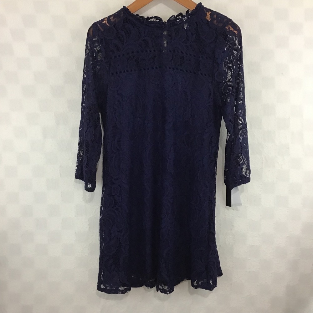 Speechless Midnight Blue Floral‎ Lace Shift Dress 3/4 Sleeve XL NEW